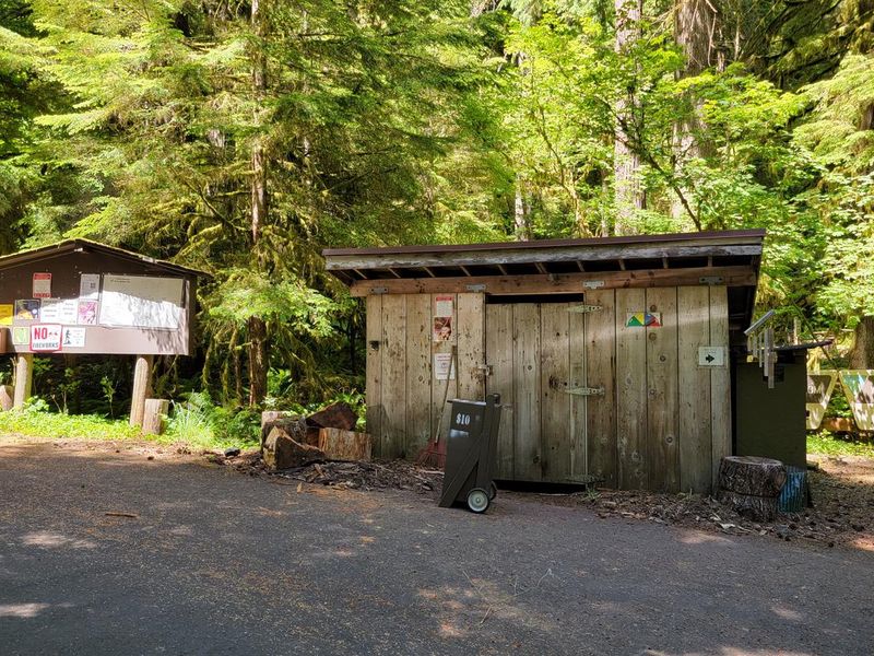 Yellowbottom Campground wood shed and info sign