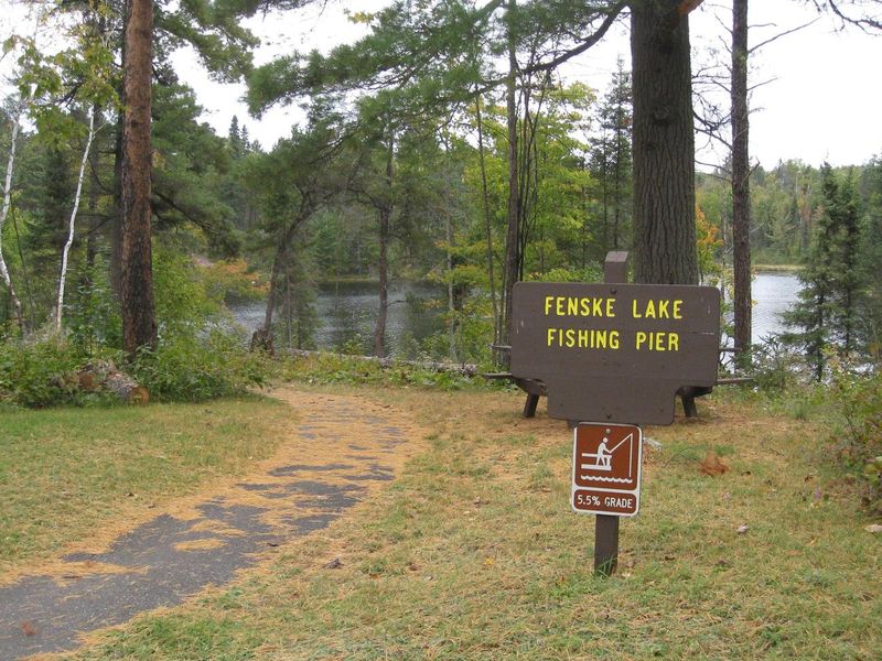 Fenske Lake fishing pier access trail.  Paved trail provides access to the fishing pier.