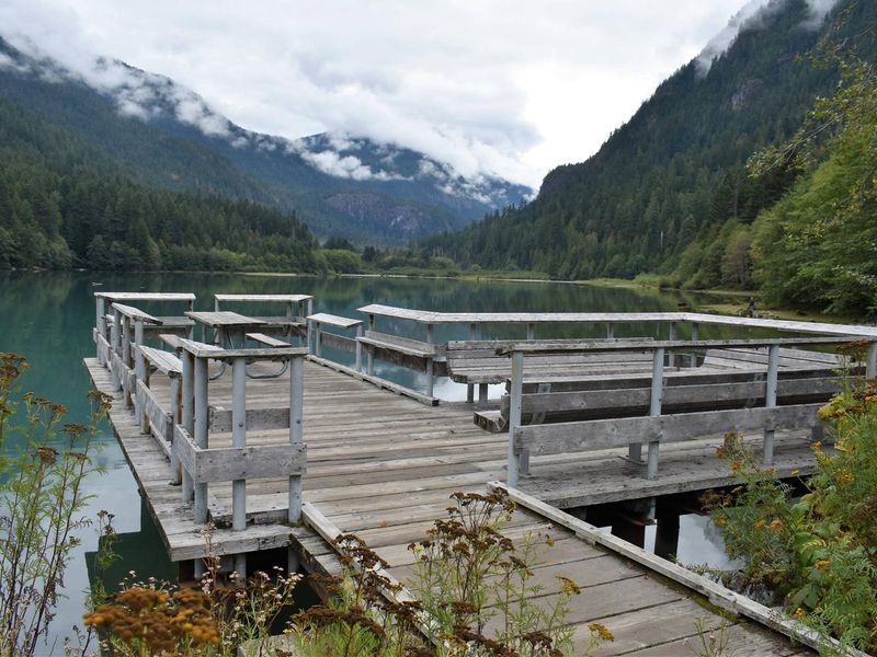 Public fishing pier on Diablo Lake at the Colonial Creek Campground