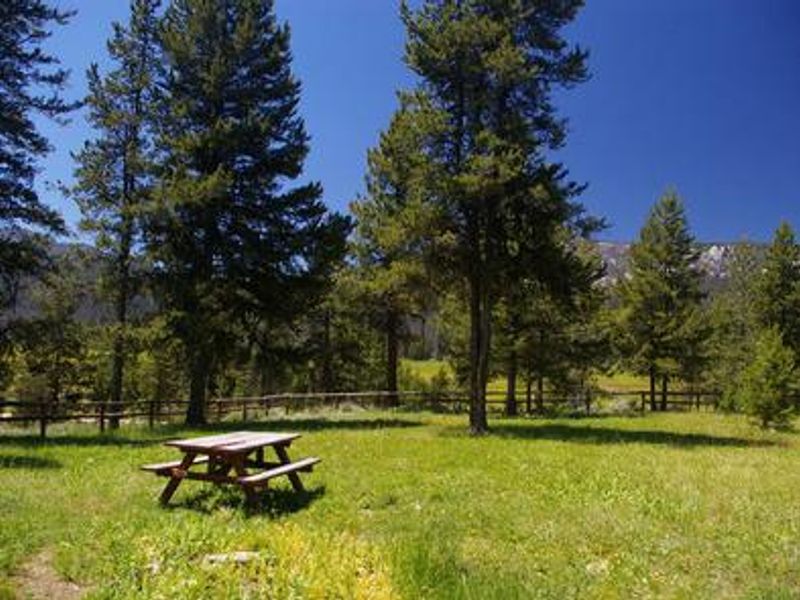 Picnic tables facing Stolle Meadow