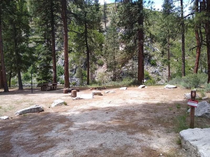 Site 8 is wide, sunny and near the North Fork of the Boise River.