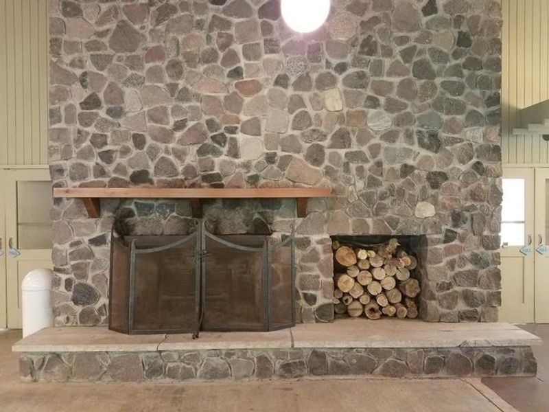 Fireplace in the Clark Lake pavilion.