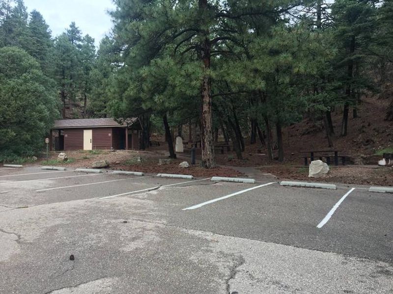 Shaded group picnic area with restroom and parking close by