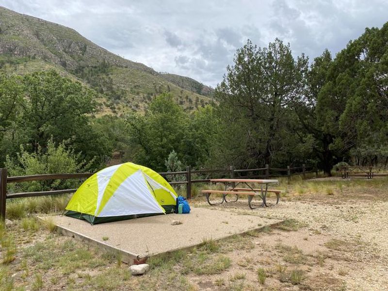 Dog Canyon tent campsite with mountain views