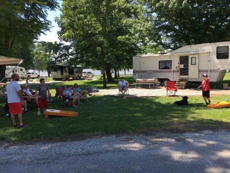 Long view Baggo Game at campsite.