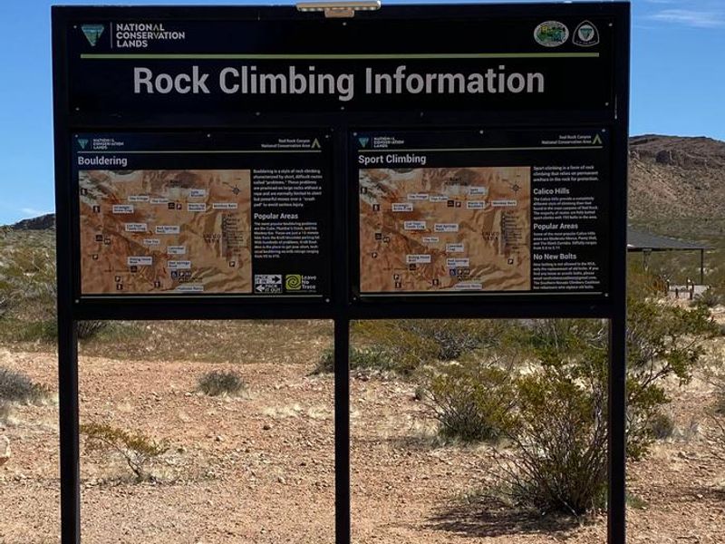We have a Climbing Ranger that has made these awesome signs that literally shows all of the awesome climbs at Red Rock Canyon from Traditional climbing to sport climbing to bouldering as well climbing outside of the scenic loop. Come take a look at the signage which is located inside the group area of the campground. Its worth a look they are awesome. 