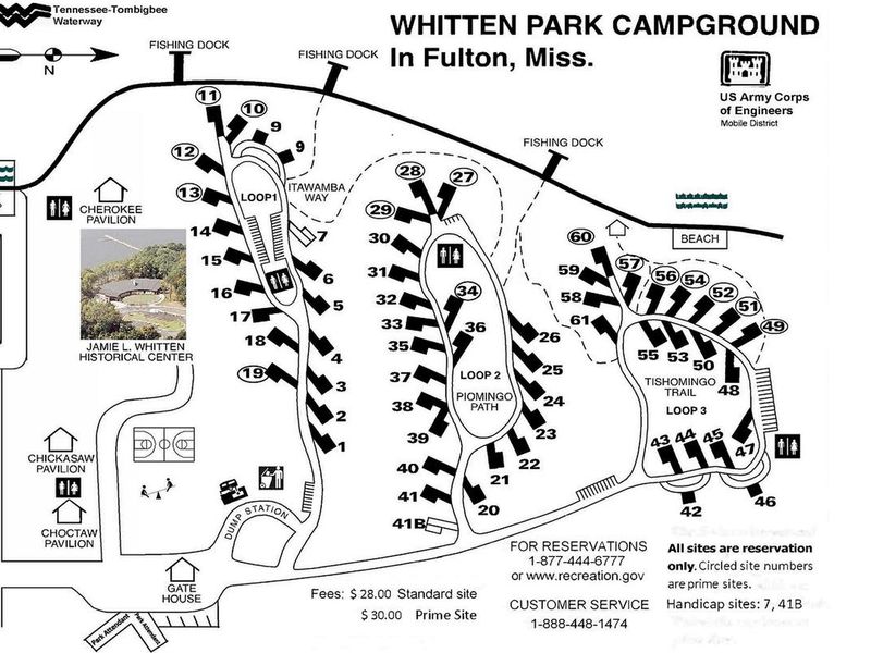 WHITTEN CAMPGROUND, LOCATED INSIDE WHITTEN PARK, HAS 61 CAMPSITES. ALL SITES ARE RESERVATION ONLY.