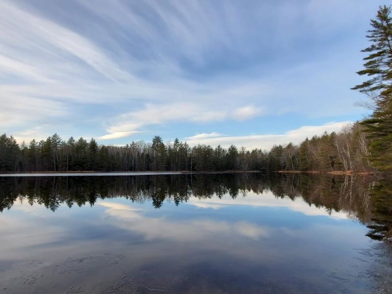 Spring view of Irwin Lake adjacent to the Widewaters Campground