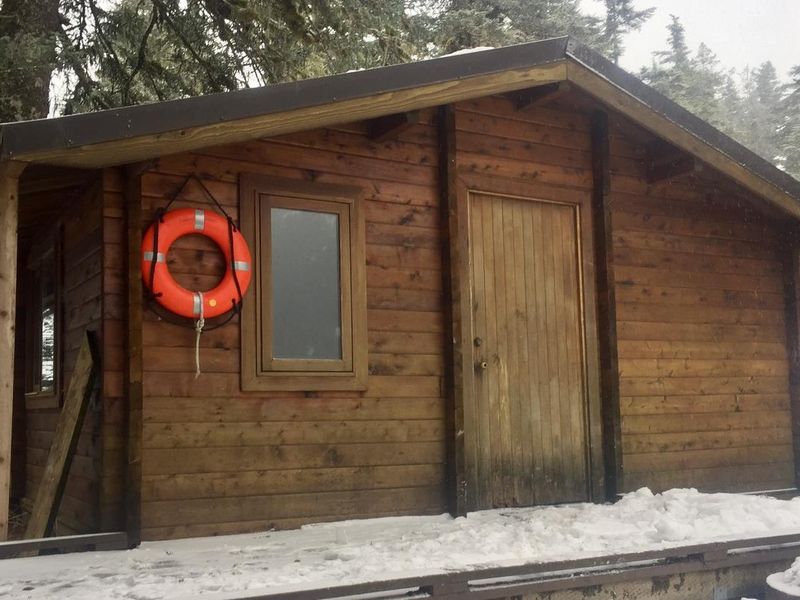 Front of cabin in winter