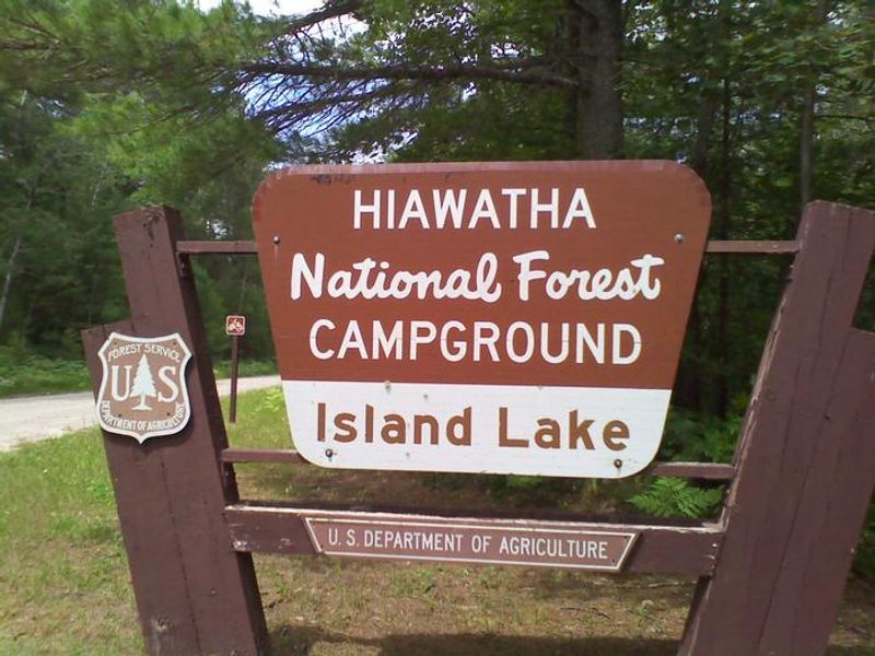 Signage at the entrance to the Island Lake Campground