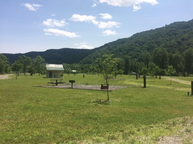Meadow Creek Campground has many sites for tents only in a large field on the banks of the New River.