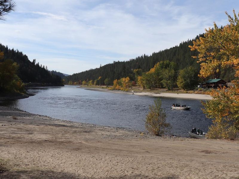 Beautiful view of the Clearwater River from the beach at Pink House Recreation Site.