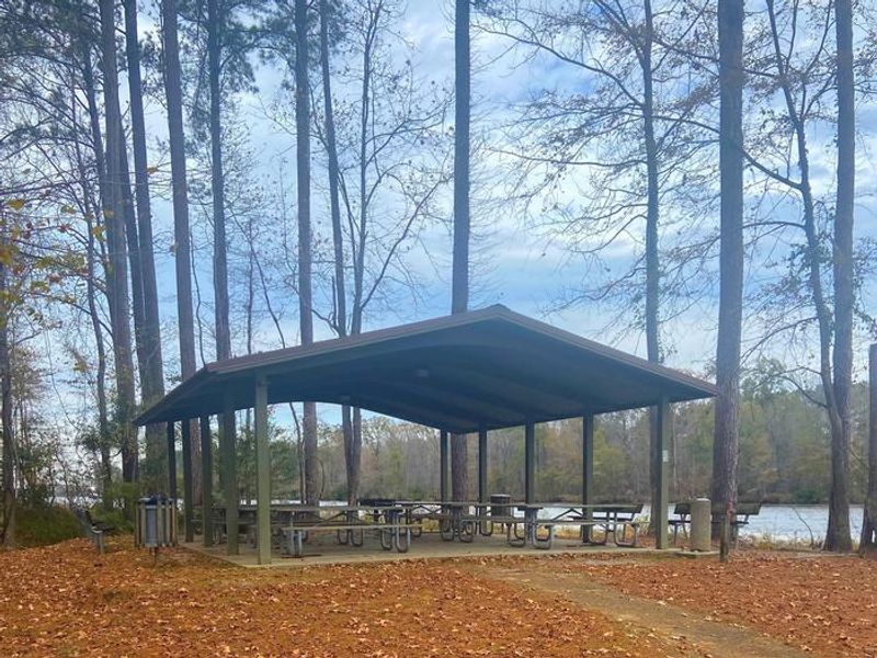 Raleigh Ryan Shelter has a wonderful view of the Tennessee Tombigbee Waterway where you can view barges and recreational boats.