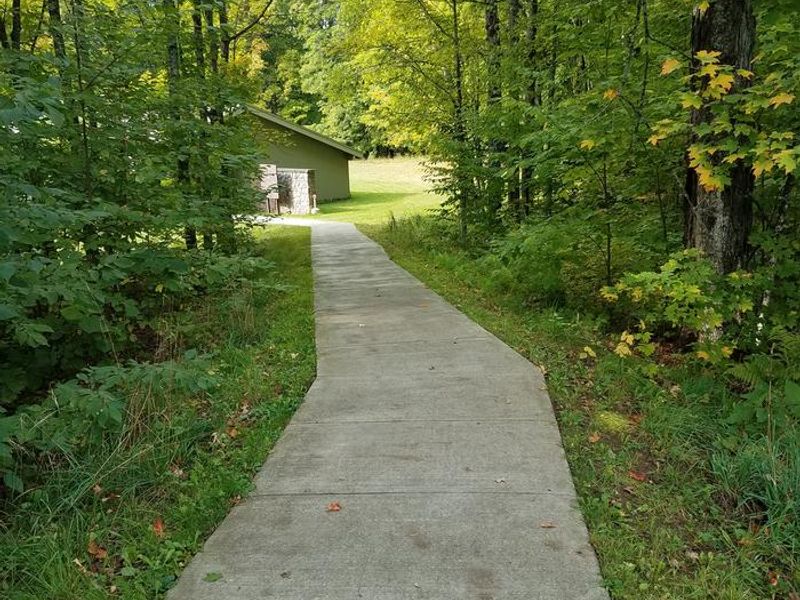 Path to the Clark Lake pavilion from the parking area.