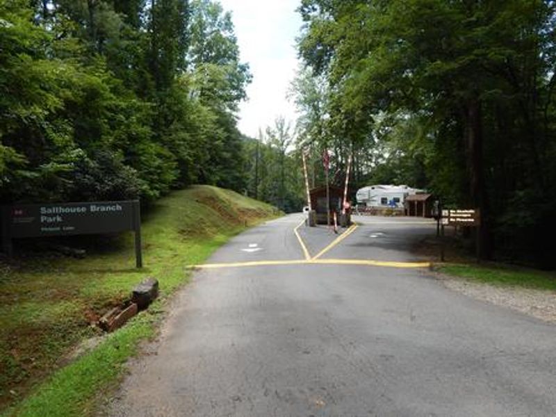 The campground entrance and kiosk.