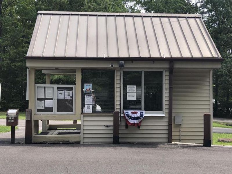 Entrance station of the Bandy Creek Campground with a drive-thru window.