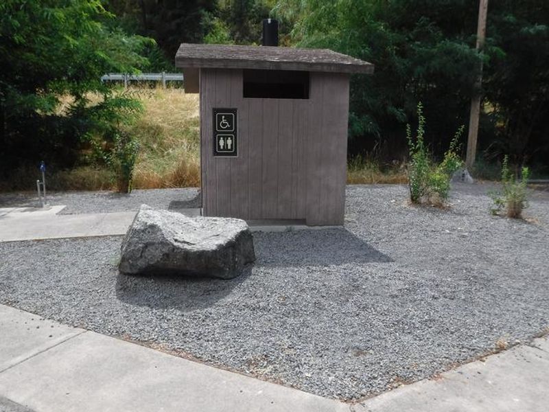 One of three vault toilets offered at Pink House Recreation Site. 