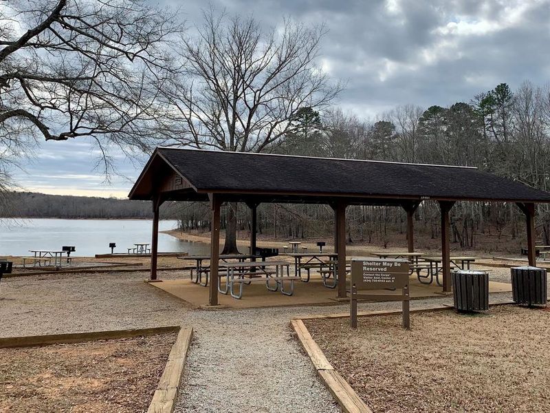 This is the Longwood Park picnic shelter in the day use area. It has grills and picnic tables. 