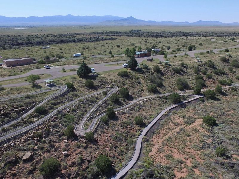 Aerial view looking towards start of Nature Trail and the bookstore.