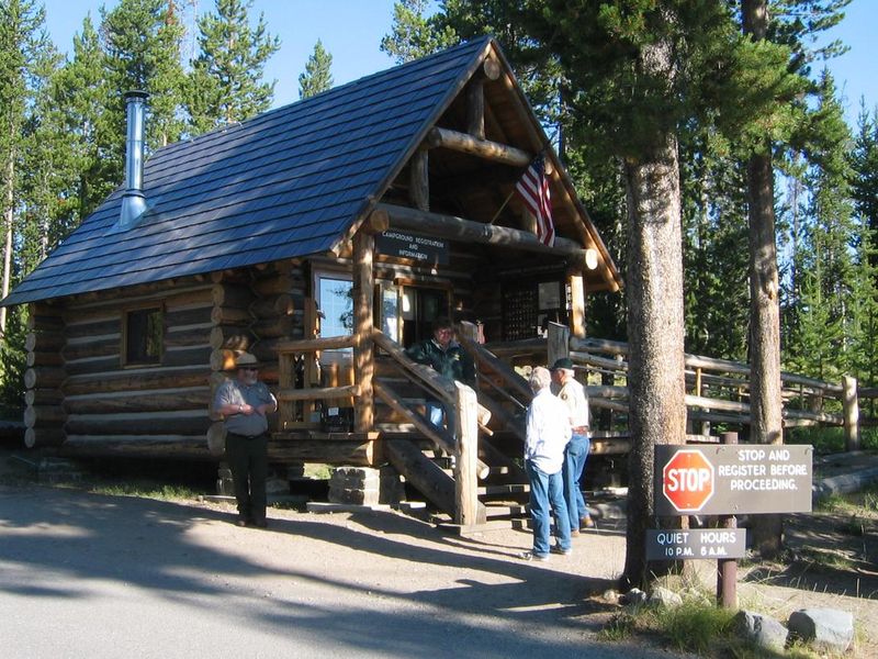 Indian Creek Campground office with Ranger and Campground Hosts.