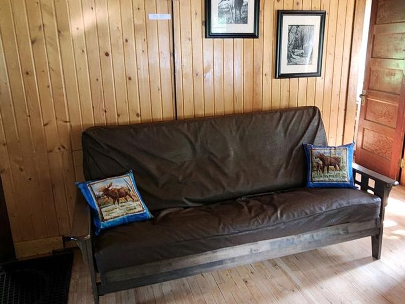 Living room with one of two futons.