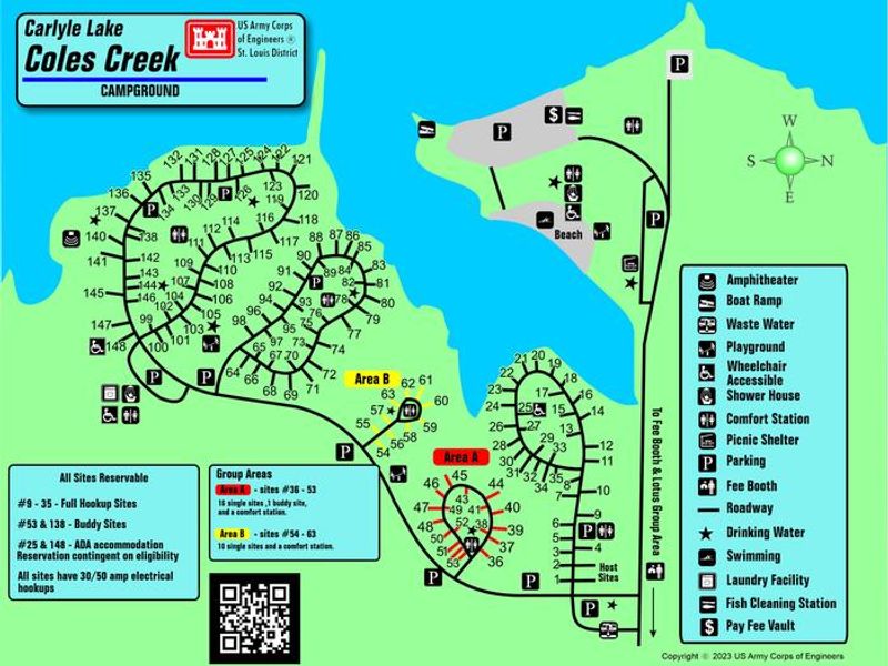 Map of Coles Creek Campground layout.