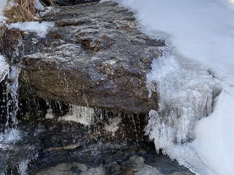 A stream high up in the Rincons, tumbling over rocks and through the fresh snow