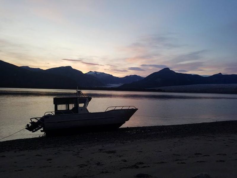 USFS maintenance boat with glaciers in background