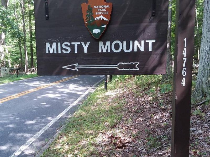 Camp Misty Mount entrance sign, located .7 mile from the Visitor's Center on Park Central Road.