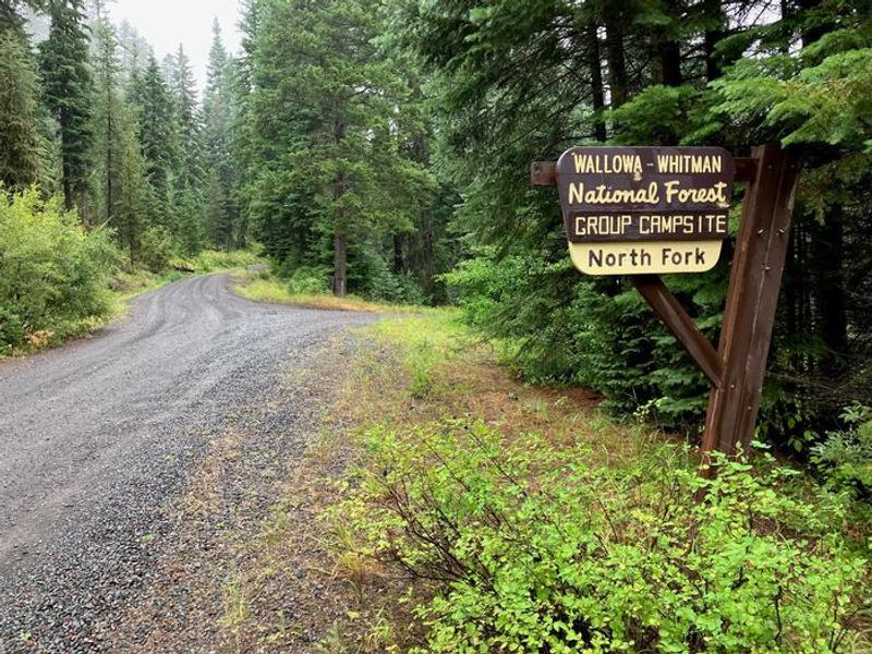 North Fork Catherine Creek Group Campsite Sign and entrance from FSR 7785.