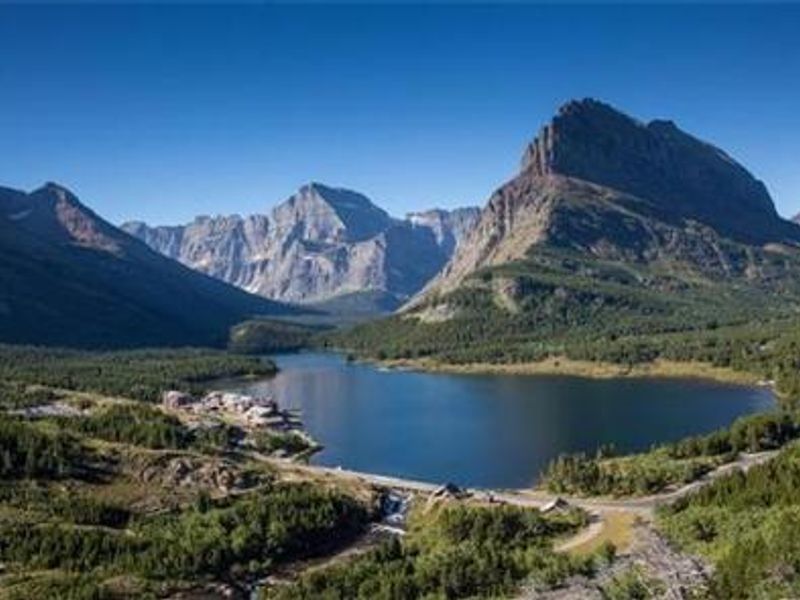 Aerial view of Many Glacier