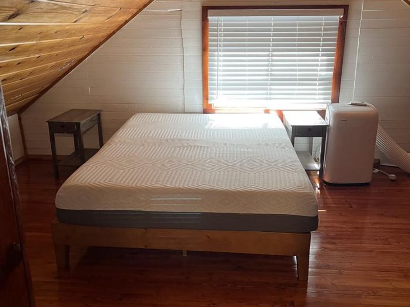 Queen Mattress in the main bedroom of the cabin. 
