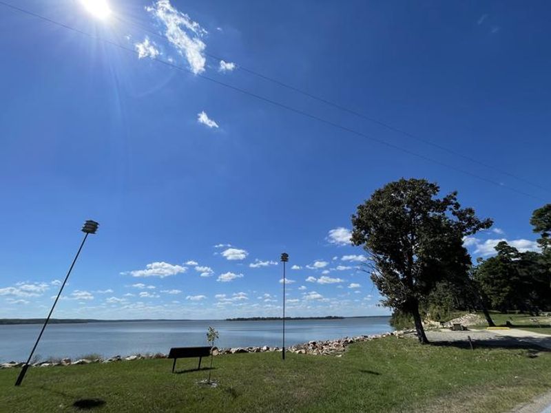Campsite in Rocky Point Campground overlooking Wright Patman Lake.