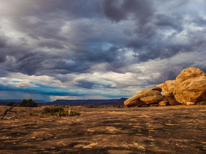 View of rock formations under from Pothole Point in the Needles District 