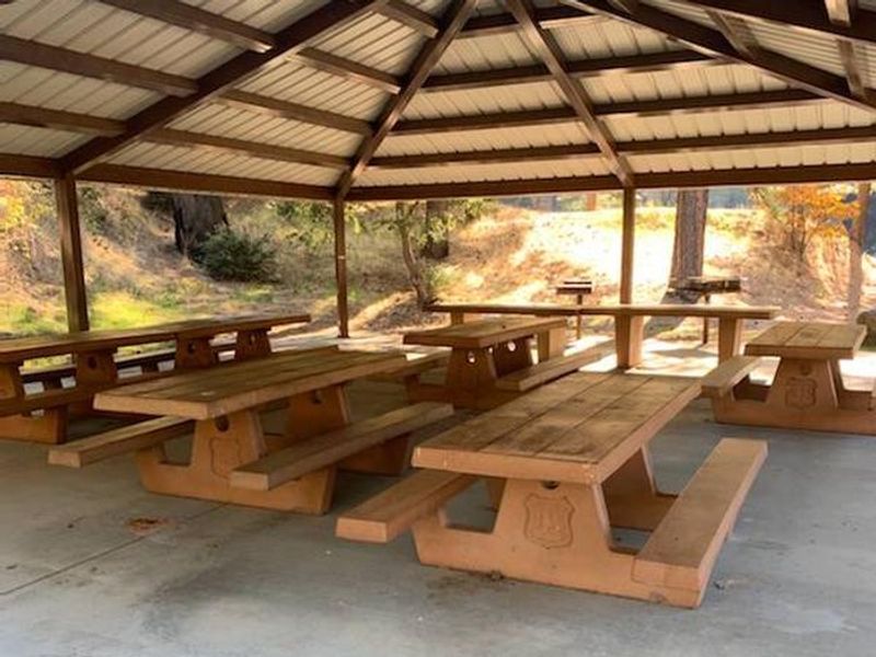 Picnic tables under shelter