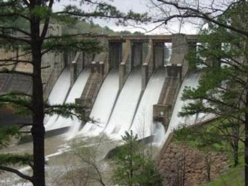 Nimrod Dam with water going through the spillway.