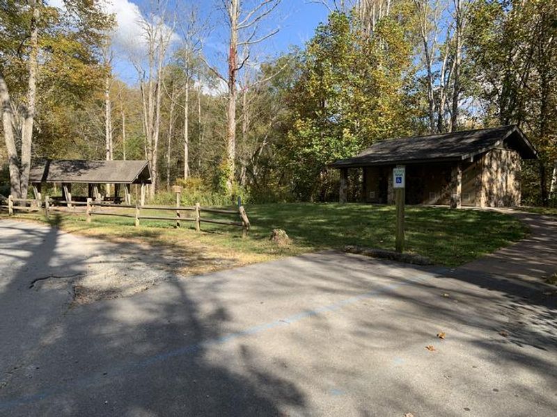 Accessibility parking right by the restrooms. Additional parking on the left side of shelter (not shown). 