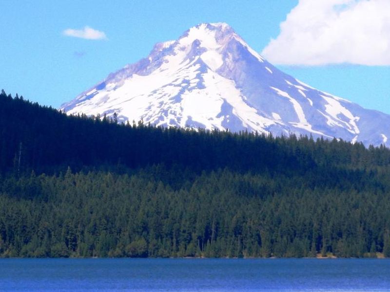 Mt. Hood and Timothy Lake with sailboat
