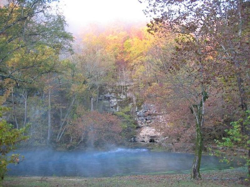 Big Spring on a cold fall morning with mist