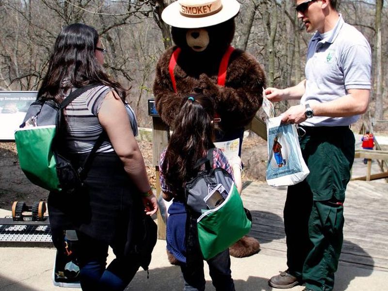 Smokey the Bear visiting Indiana Dunes National Park.