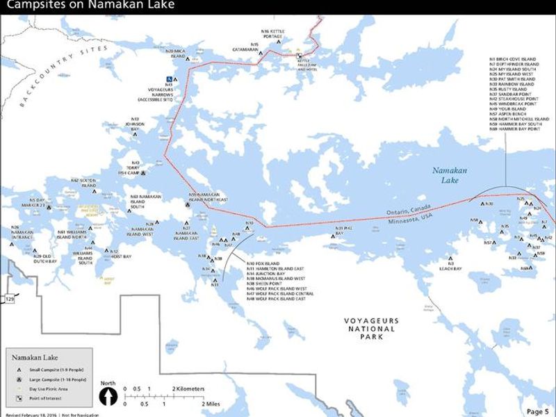 Map of all campsites on Namakan Lake. All campsites must be accessed by water.