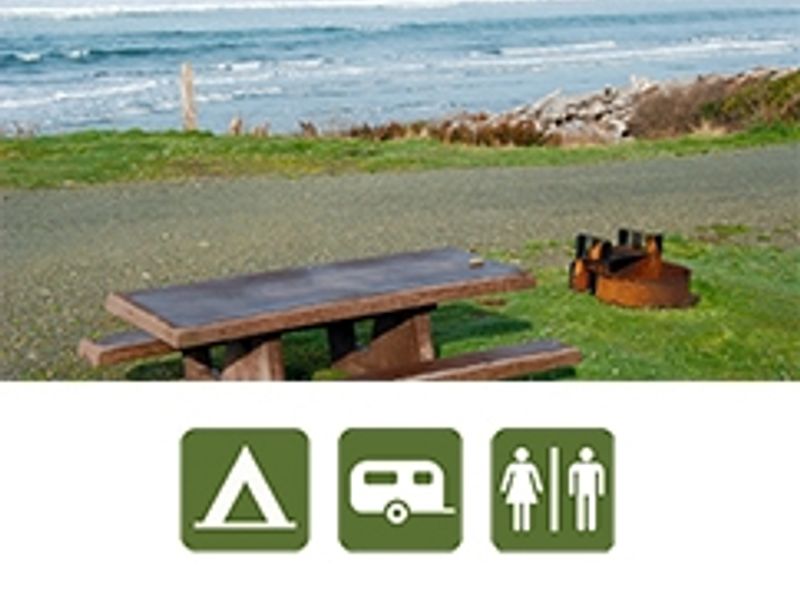 Picnic table in campsite at South Beach Campground.