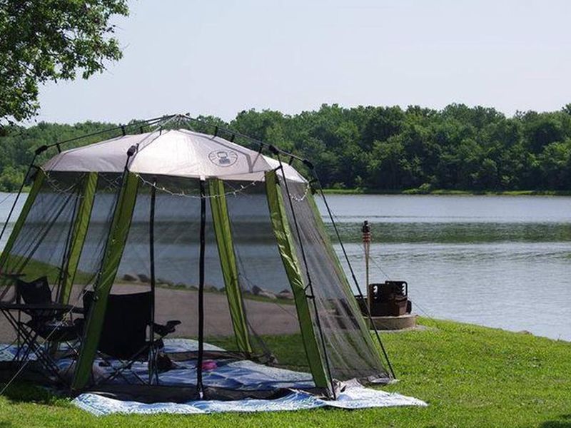 View from a waterfront campsite in Dam West Campground.