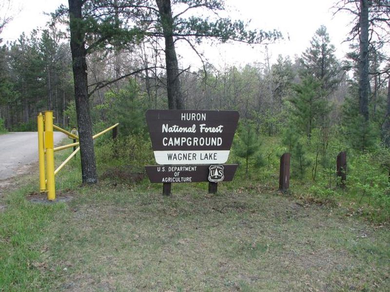 Wagner Lake Campground entrance sign.