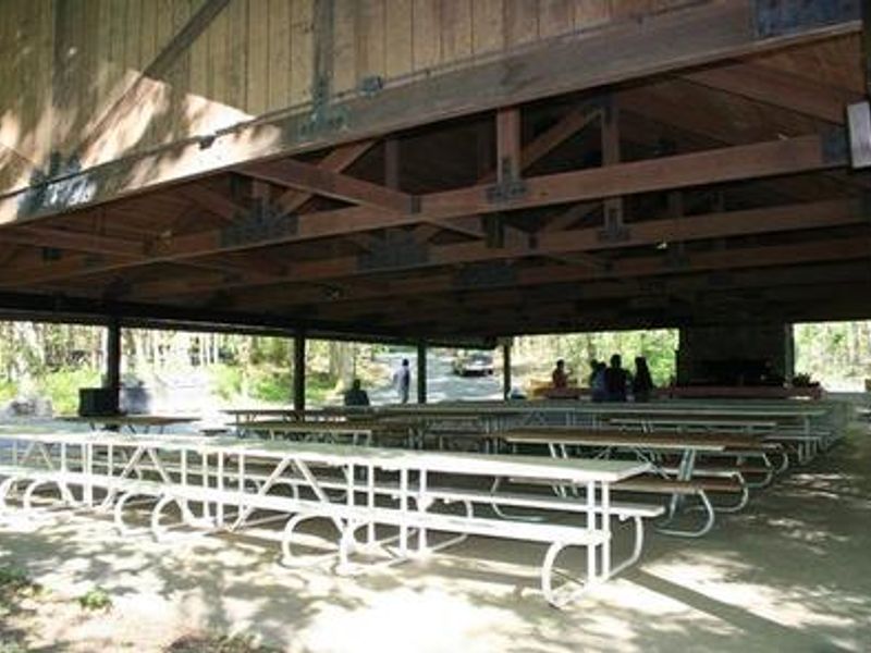 Picnic tables located in pavilion