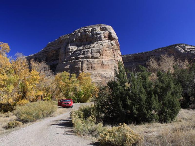 A Four Wheel Drive Truck on the Road to Echo Park Campground 