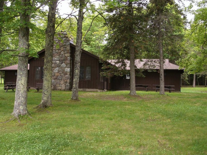 Front of Lake Ottawa Recreation Area day use building.