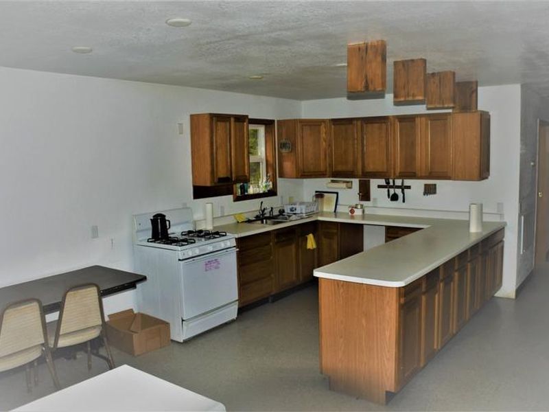The kitchen in Polk Camp Cabin; running water (except winter) and stove.