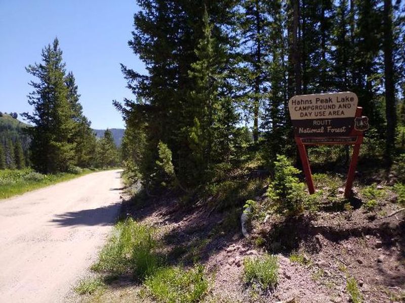 Hahns Peak Lake Campground entrance sign