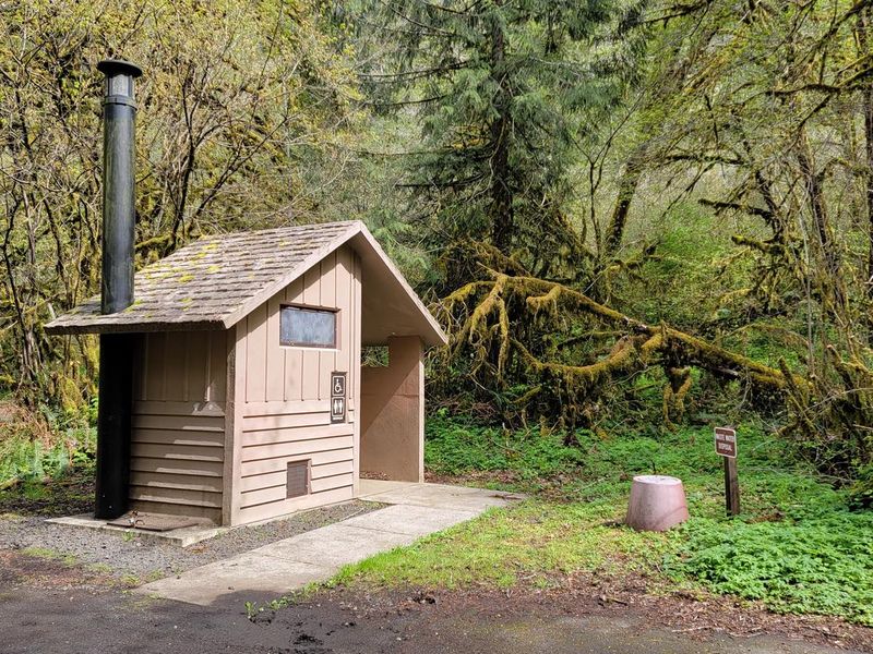 Vault toilet near Alder Glen campground entrance